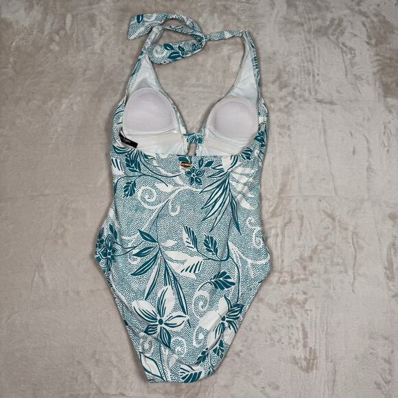 St. John Swim One Piece Swimsuit Women's Size 2 Blue Halter Padded Ruched Front - Picture 3 of 6